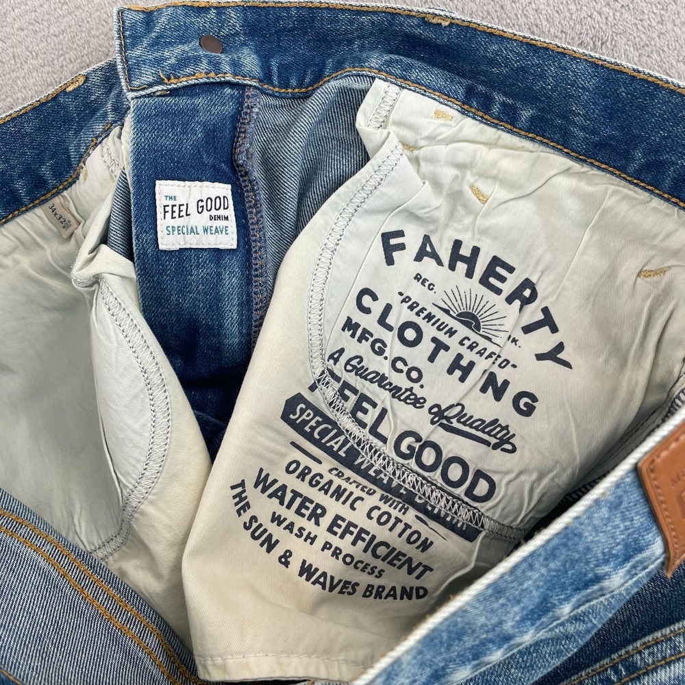 Faherty Blue Slim Straight Jeans Size 34 - would fit 35/36 - Picture 5 of 12